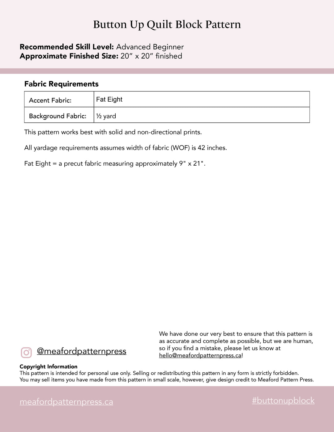 Button Up Quilt Block Pattern - pdf