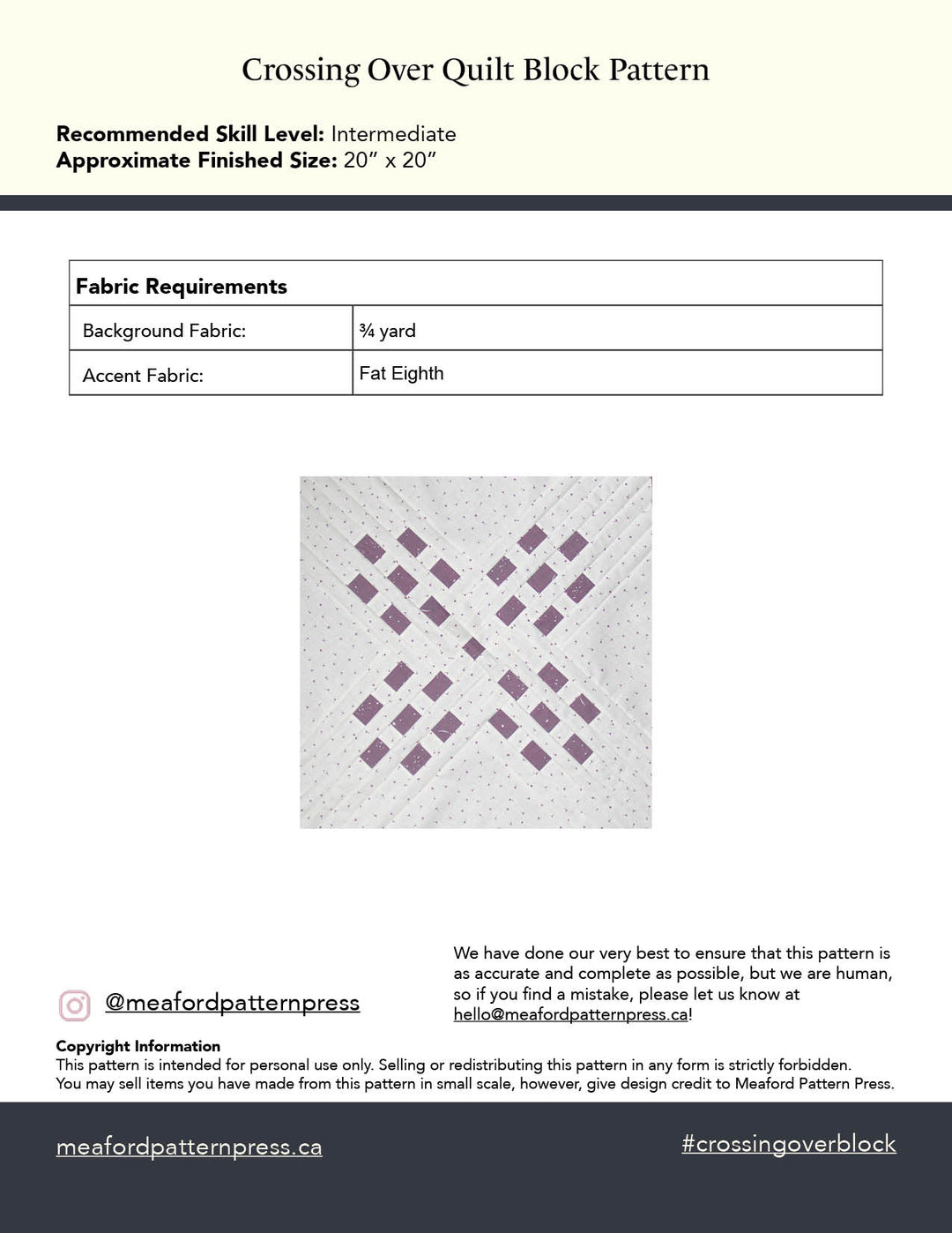 Crossing Over Quilt Block Pattern - pdf