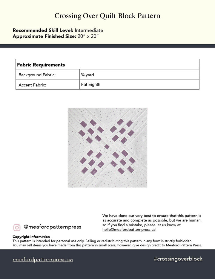 Crossing Over Quilt Block Pattern - pdf