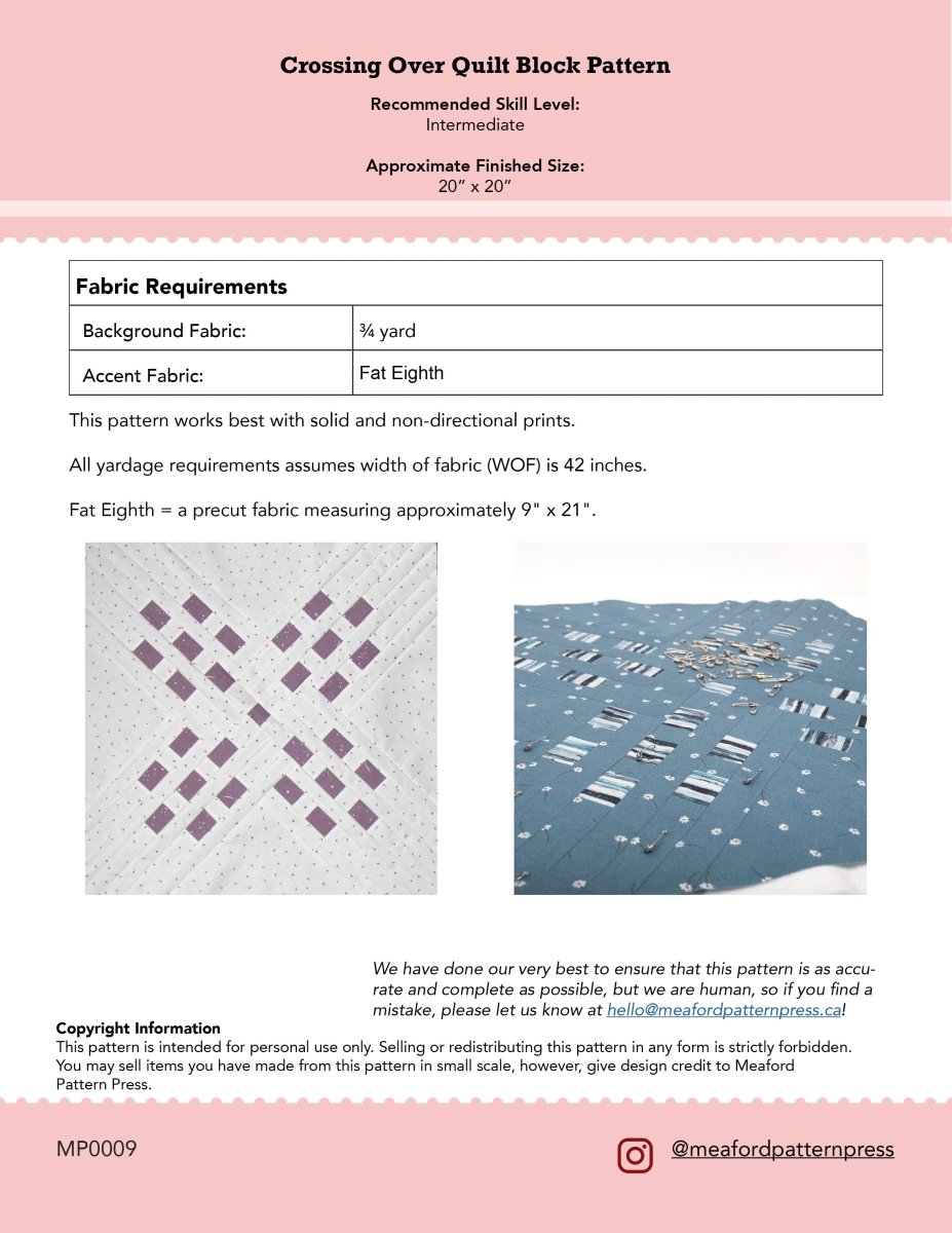 Crossing Over Quilt Block Pattern - pdf