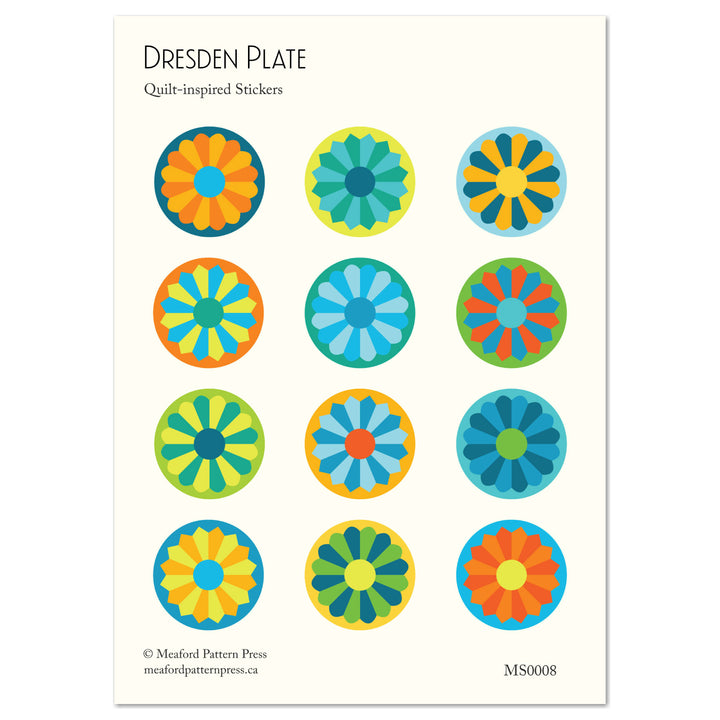 Dresden Plate Quilt-Inspired Sticker Sheet - 12 Stickers