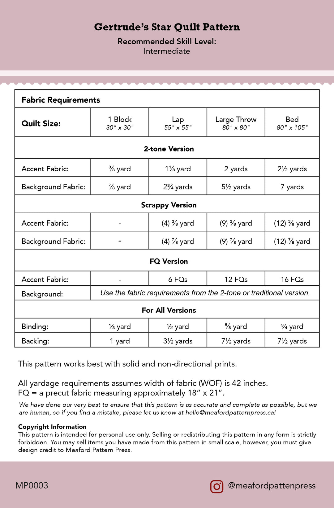 Gertrude's Star Quilt Pattern - printed