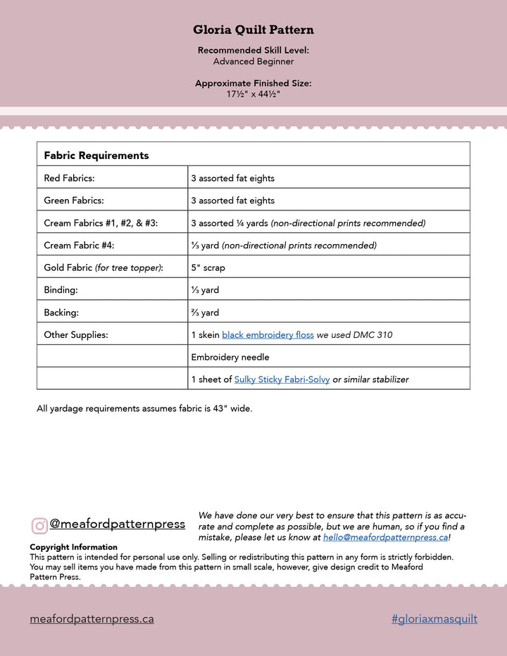 Gloria Table Runner Quilt Pattern - pdf