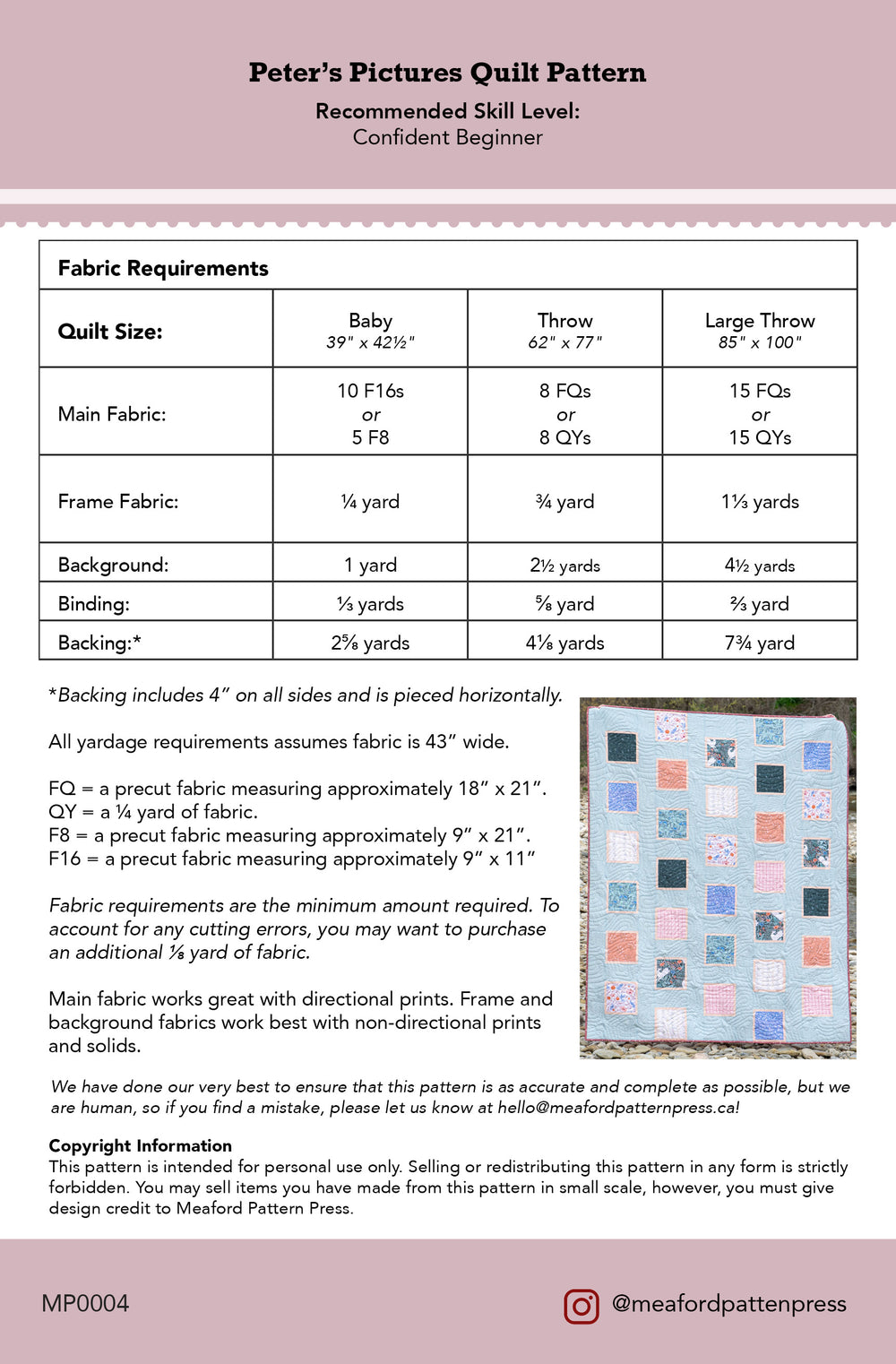 Peter's Pictures Printed Quilt Pattern