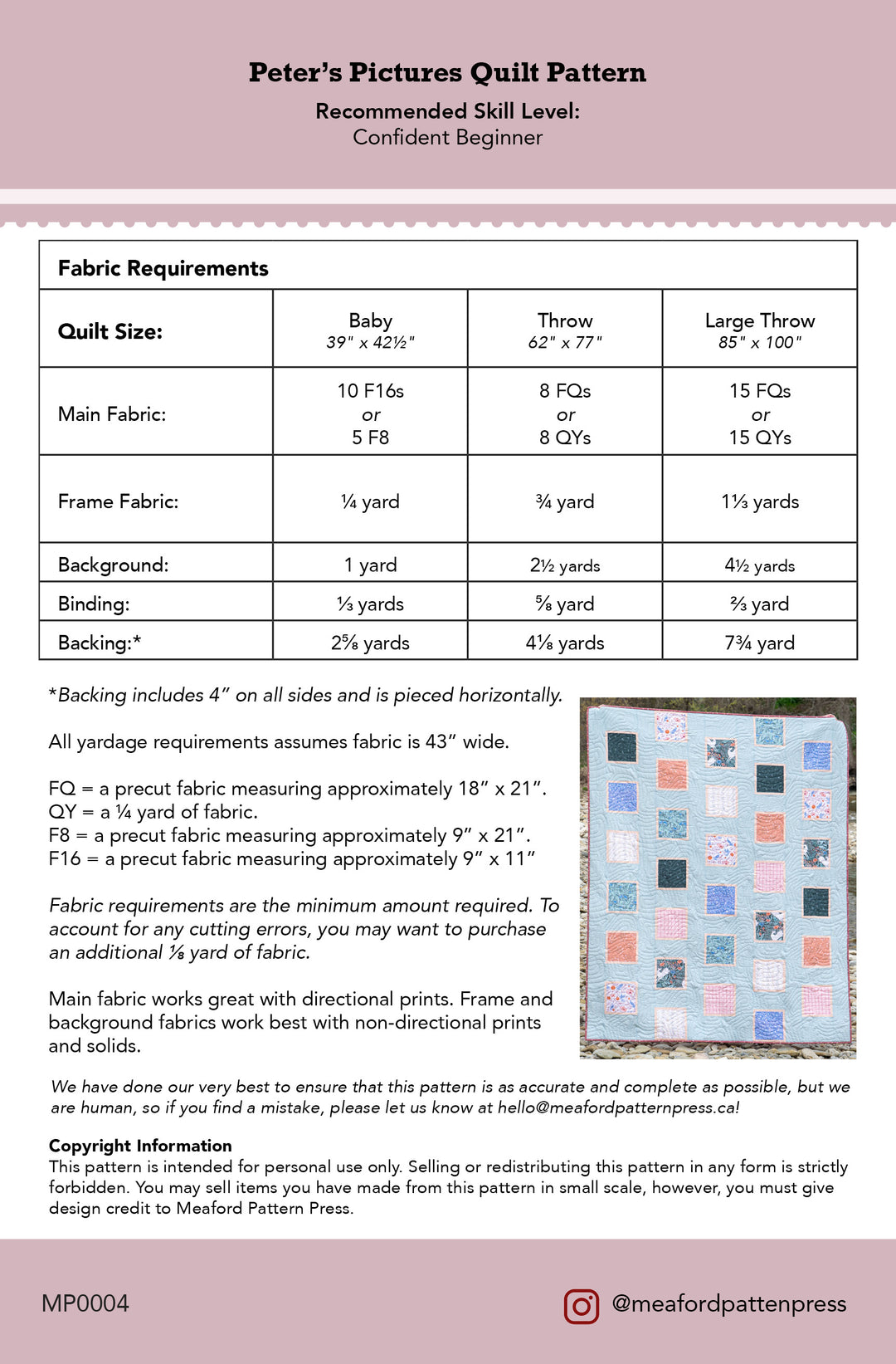 Peter's Pictures Printed Quilt Pattern