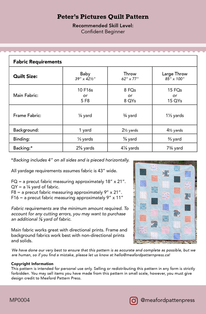 Peter's Pictures Printed Quilt Pattern