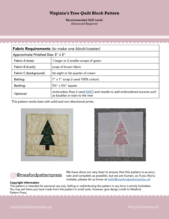 Virginia's Tree FPP Quilt Block Pattern - pdf